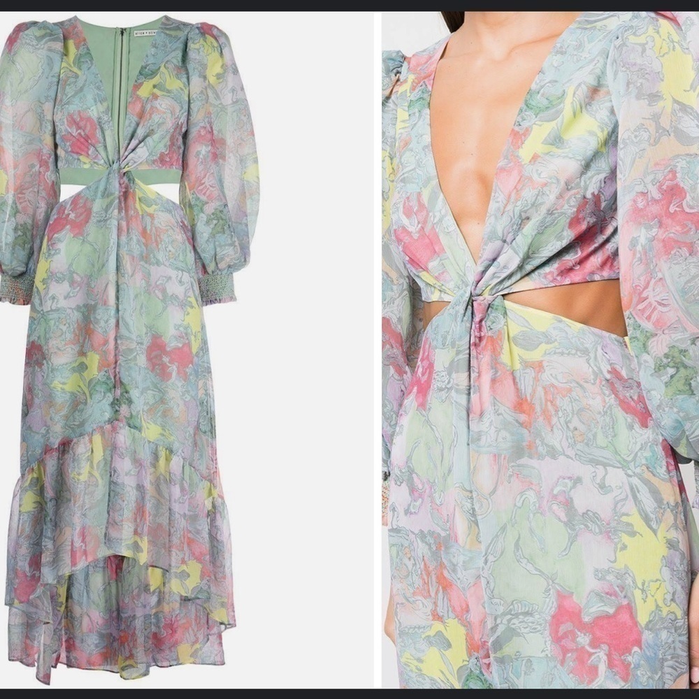 NWOT Alice + Olivia Katia Lola's Dream Twist puff sleeves MIDI maxi Dress 4 - Picture 3 of 7